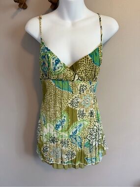 Jordache Y2K Paisley Glitter Babydoll Cami Lime Green Juniors XL fits modern med